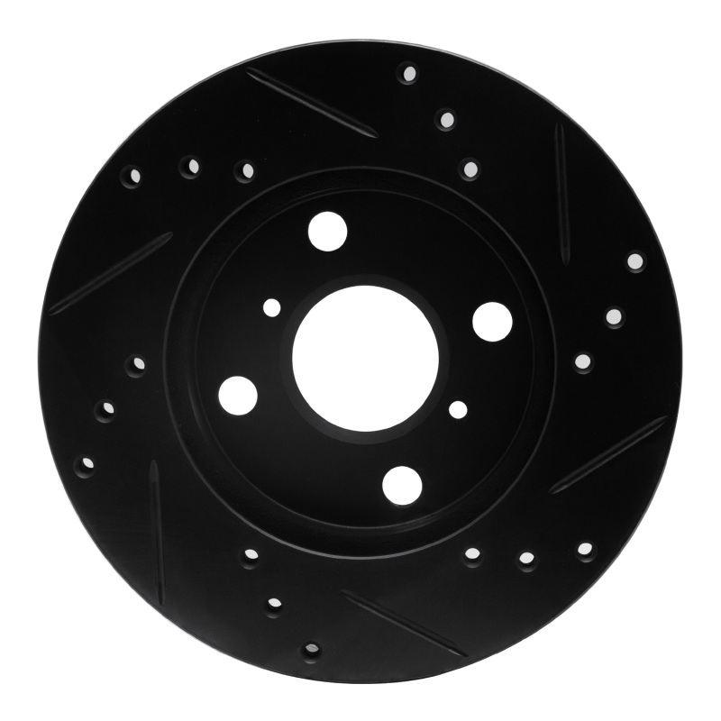 Toyota Echo Brake Rotor (1) - Front Left - R1 Concepts - Drilled & Slotted - Black - `99-`05
